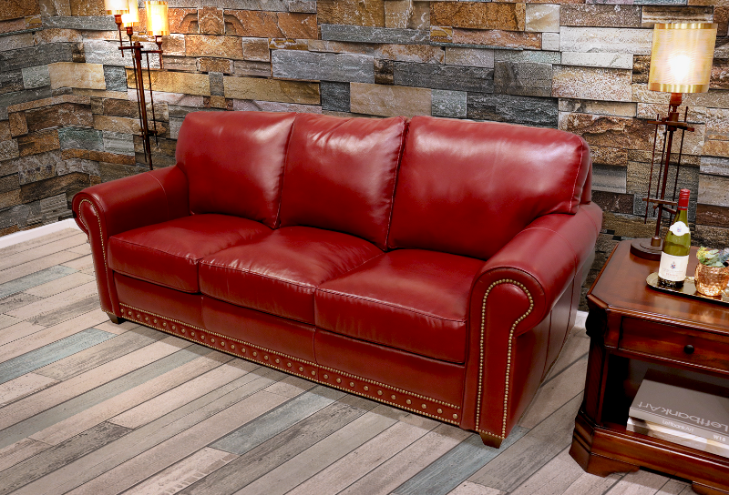 Rustic leather sofa with nailheads deals