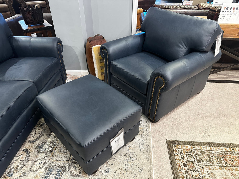 American Classics Leather - 365 - Blue Chair and Ottoman - In-Stock!