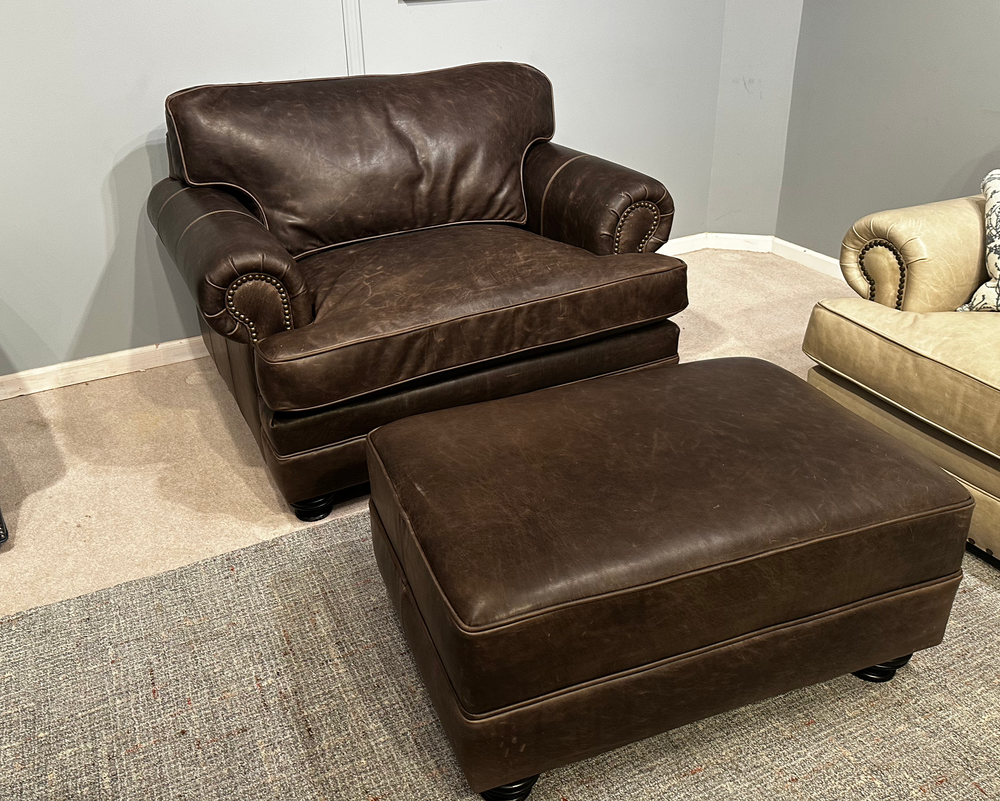 Oversized leather best sale chair with ottoman