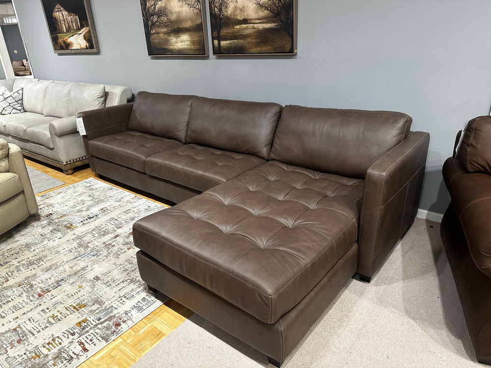 American made top-grain Leather sofa with chaise by Omnia Leather